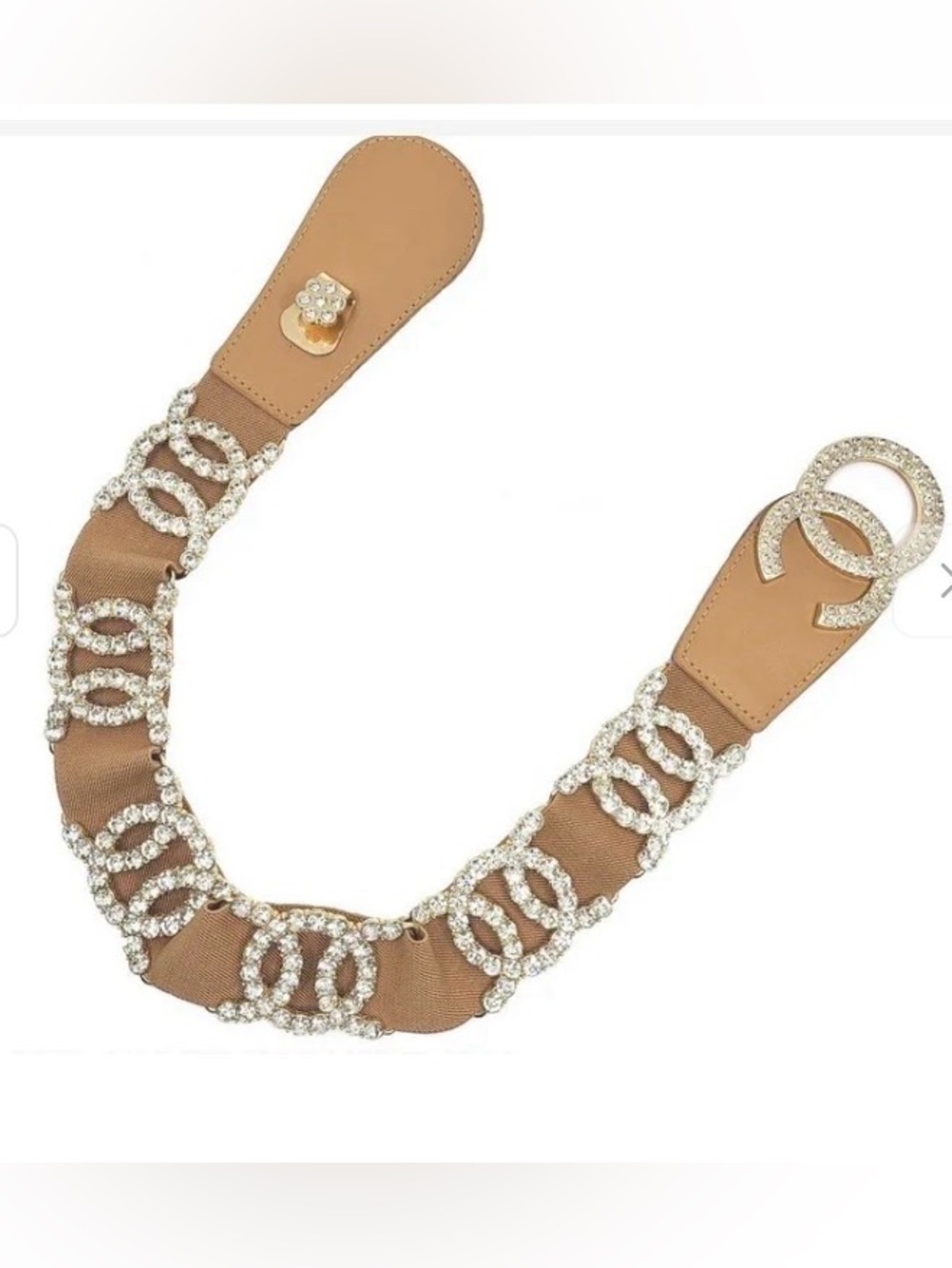 Rhinestone -Embellished Tan Stretch Belt